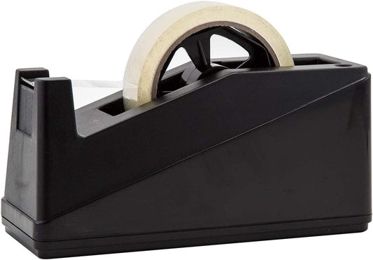 Desktop Tape Dispenser Adhesive Roll Holder (Fits 1" & 3" Core) Heavy Duty Premium for Office, Home, School, Library, Crafts, Moving, Giftwrapping with Weighted Nonskid Base, Black
