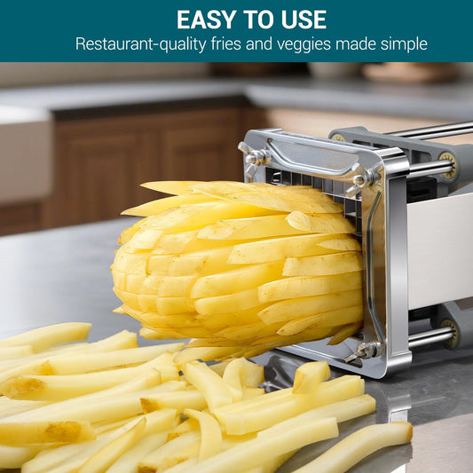 French Fry Cutter,  Professional Stainless Steel Potato Cutter with 1/2", 1/4", 3/8" & Wedge Blades for Potatoes, Carrots, Apples