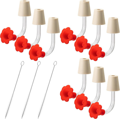 9 Pcs Hummingbird Feeder Tubes with Red Floral Tip, Bird Hummingbird Feeder Replacement Parts with 3 Brush, Outside Flower Bird Water Feeder Tubes Stoppers for Making Your Own Bird Feeders