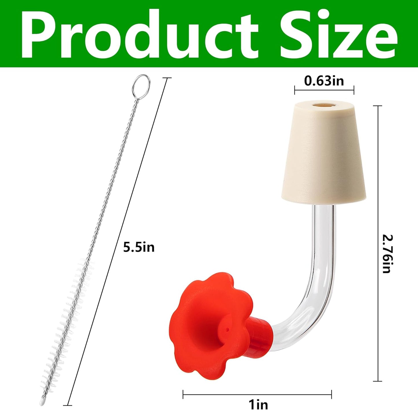 9 Pcs Hummingbird Feeder Tubes with Red Floral Tip, Bird Hummingbird Feeder Replacement Parts with 3 Brush, Outside Flower Bird Water Feeder Tubes Stoppers for Making Your Own Bird Feeders