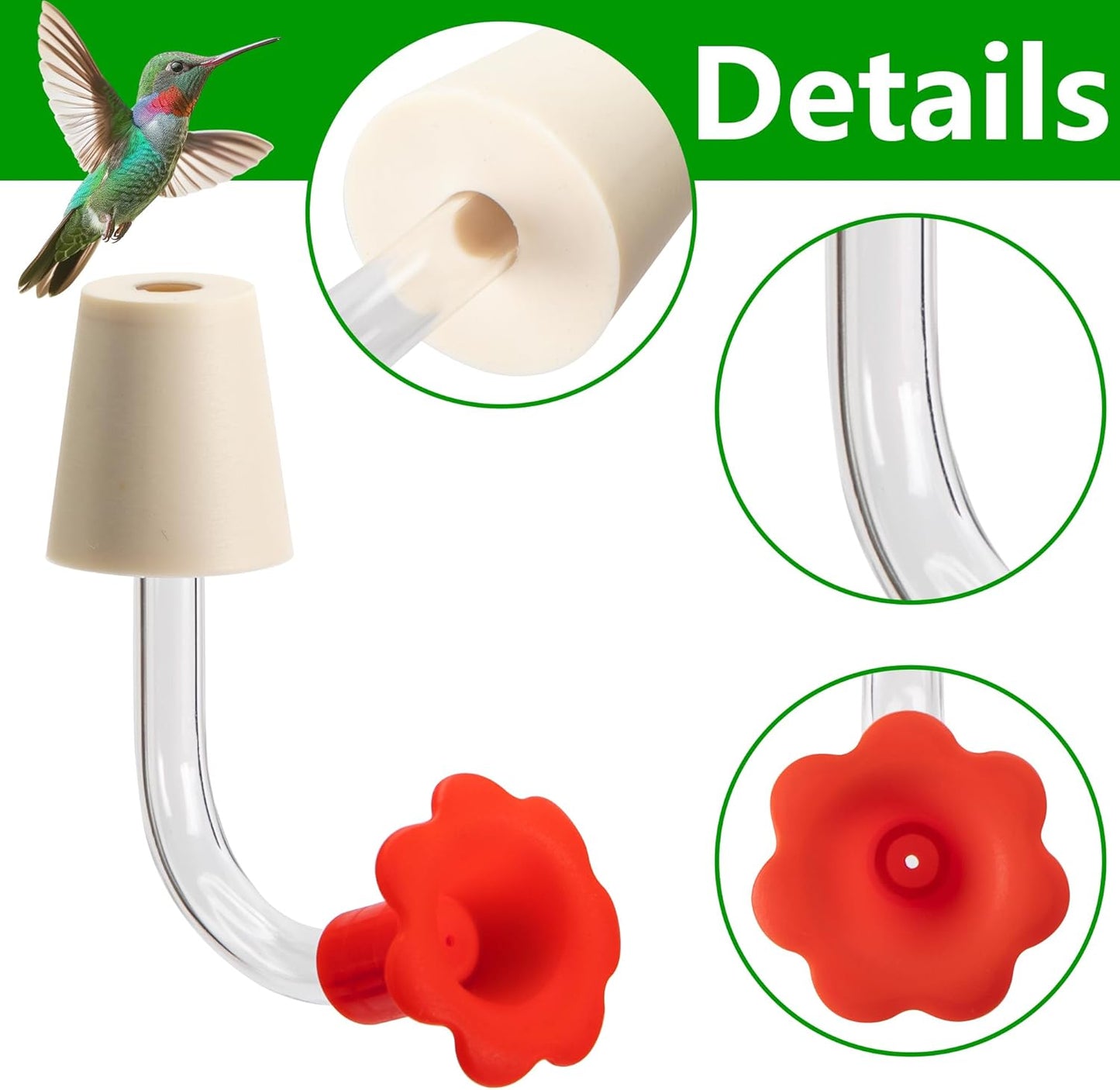 9 Pcs Hummingbird Feeder Tubes with Red Floral Tip, Bird Hummingbird Feeder Replacement Parts with 3 Brush, Outside Flower Bird Water Feeder Tubes Stoppers for Making Your Own Bird Feeders
