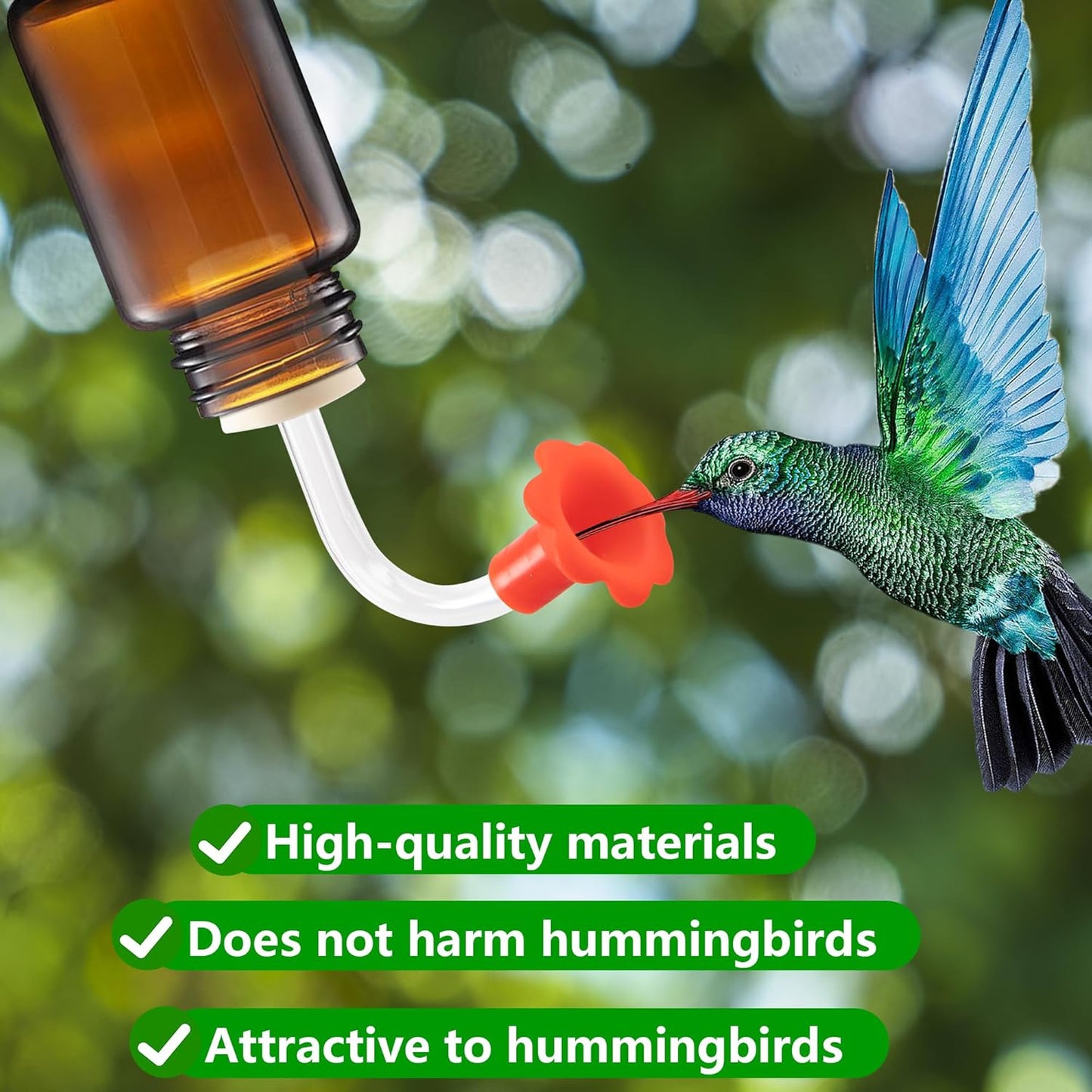 9 Pcs Hummingbird Feeder Tubes with Red Floral Tip, Bird Hummingbird Feeder Replacement Parts with 3 Brush, Outside Flower Bird Water Feeder Tubes Stoppers for Making Your Own Bird Feeders