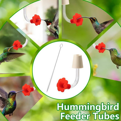 9 Pcs Hummingbird Feeder Tubes with Red Floral Tip, Bird Hummingbird Feeder Replacement Parts with 3 Brush, Outside Flower Bird Water Feeder Tubes Stoppers for Making Your Own Bird Feeders