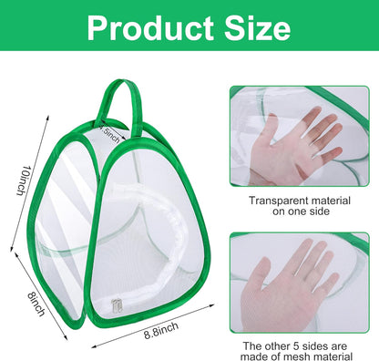 2 Pcs Mini Butterfly Habitat Cage- 10 x 8.8 x 8 Inch Collapsible Insect Mesh Cage- Portable Butterfly Net Habitat with Zipper for Transporting and Raising