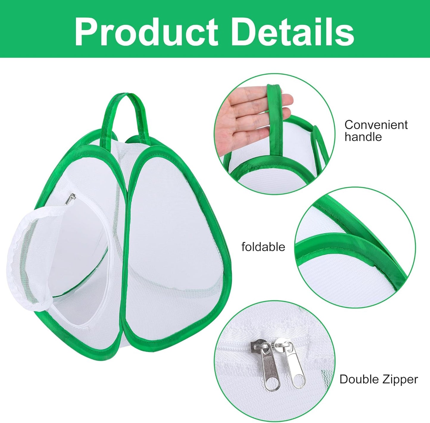 2 Pcs Mini Butterfly Habitat Cage- 10 x 8.8 x 8 Inch Collapsible Insect Mesh Cage- Portable Butterfly Net Habitat with Zipper for Transporting and Raising