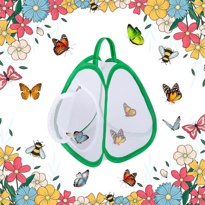 2 Pcs Mini Butterfly Habitat Cage- 10 x 8.8 x 8 Inch Collapsible Insect Mesh Cage- Portable Butterfly Net Habitat with Zipper for Transporting and Raising