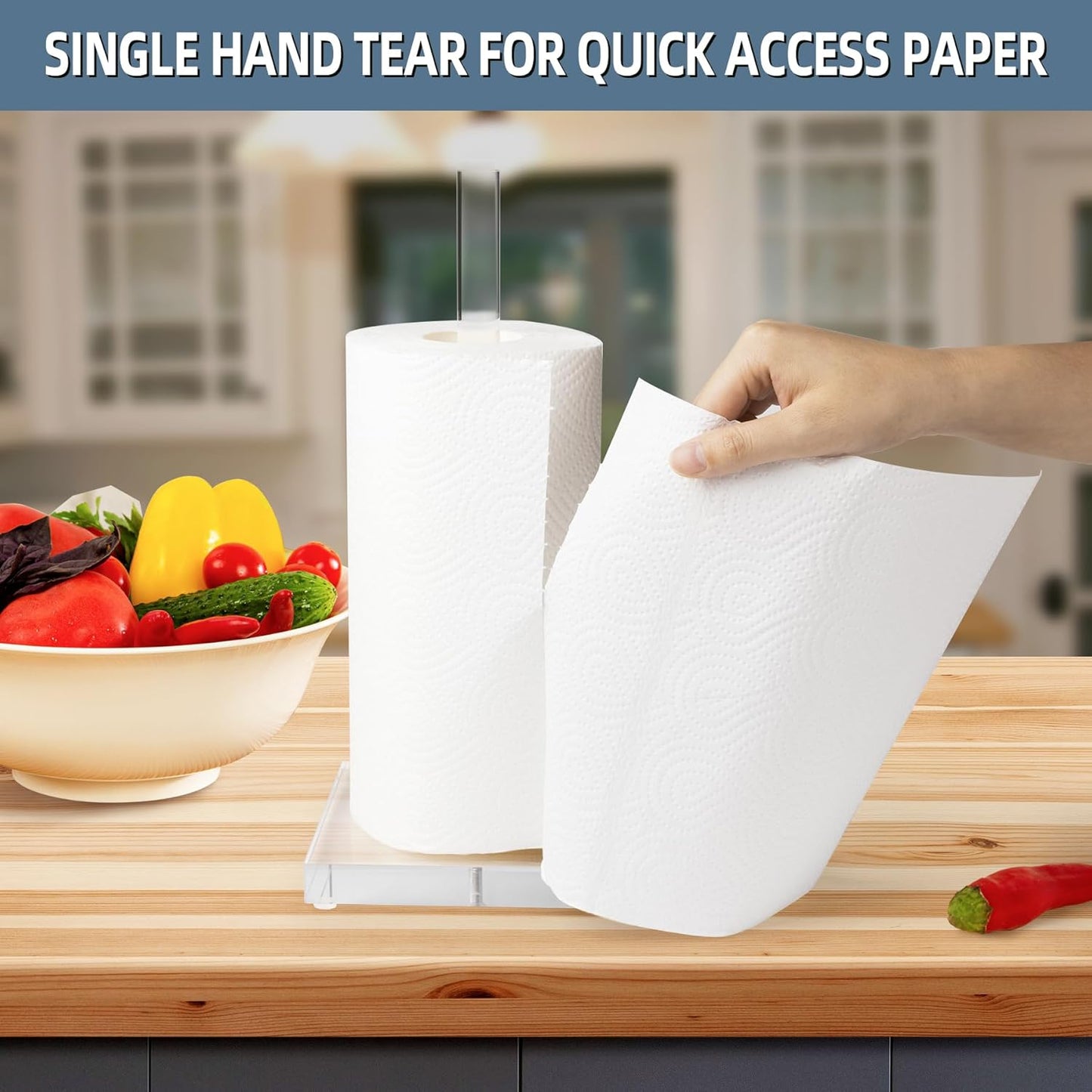 Transparent Acrylic Paper Towel Stand Holder, Freestanding Tabletop Roll Paper Tower Holder, Countertop Paper Towel Dispenser for Kitchen, Bathroom, Coffee Table