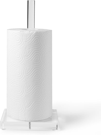 Transparent Acrylic Paper Towel Stand Holder, Freestanding Tabletop Roll Paper Tower Holder, Countertop Paper Towel Dispenser for Kitchen, Bathroom, Coffee Table