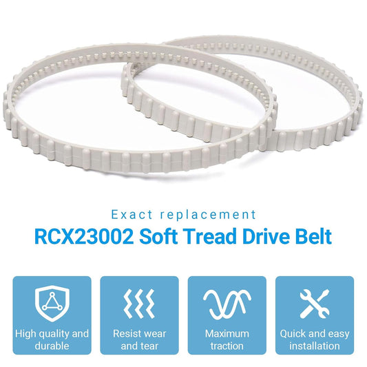 (2 Pack)  RCX23002 Replacement Soft Tread Drive Belt - Premium, Heavy-Duty Rubber Pool Cleaner Parts | Compatible with Aquavac Tiger Shark (Plus and QC) and SharkVac Pool Cleaners
