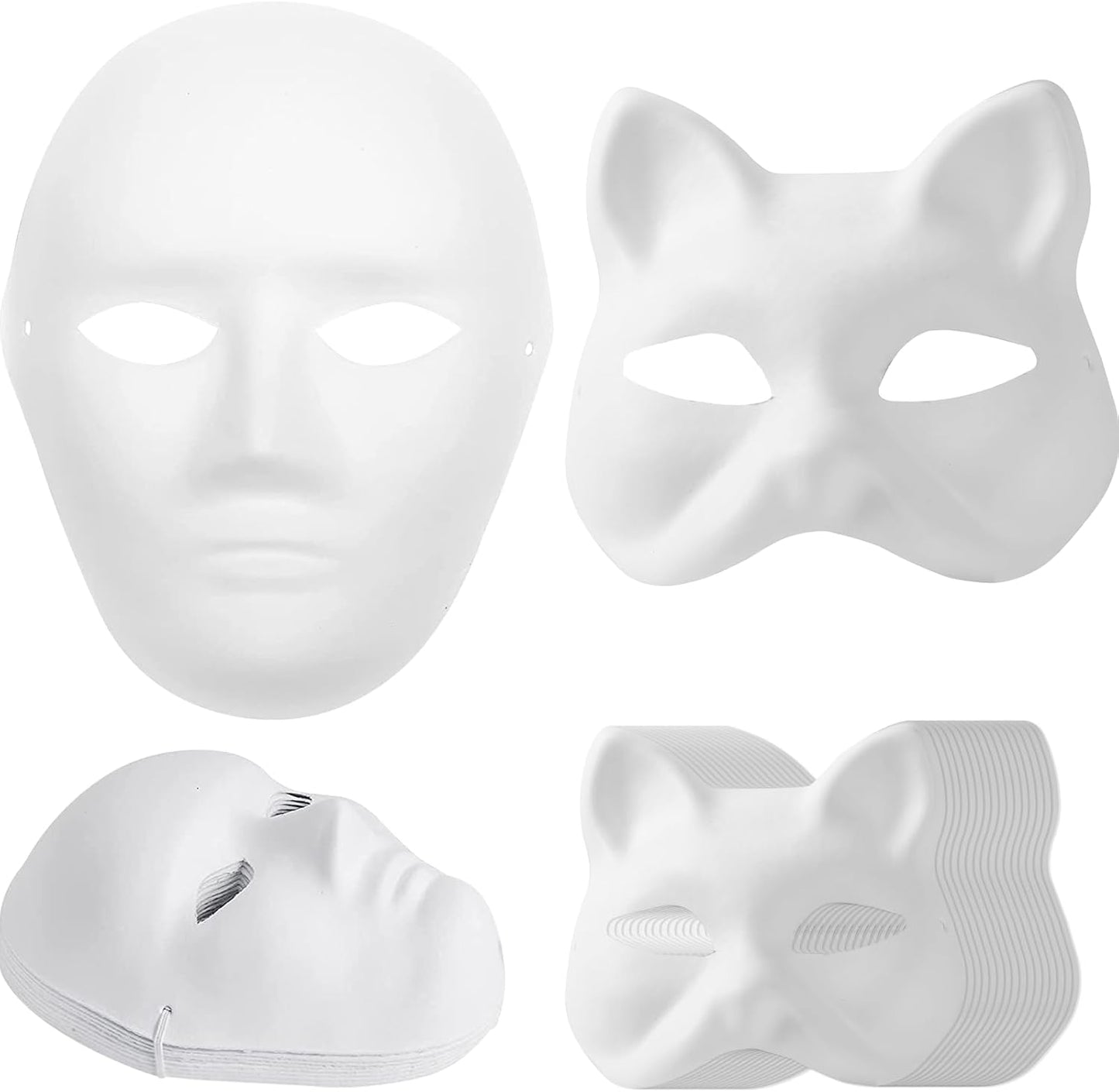 (30+16PCS) Paper Mache Masks & Cat Mask White Blank for Party, Cosplay, Artistic Projects, Theater, Halloween, Masquerade Parties, Classroom Art
