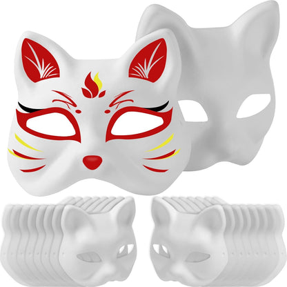 (30+16PCS) Paper Mache Masks & Cat Mask White Blank for Party, Cosplay, Artistic Projects, Theater, Halloween, Masquerade Parties, Classroom Art
