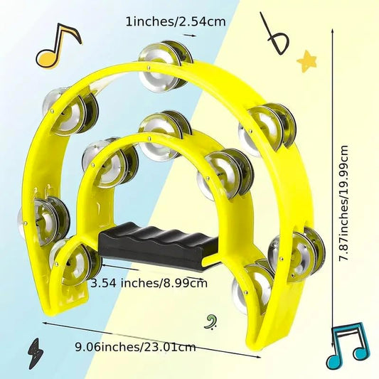 Double Row Tambourine, Half-Moon Musical Tambourine Hand Held for Kids, Adults, Party, KTV 4 colors (9 inch, Pack of 4)