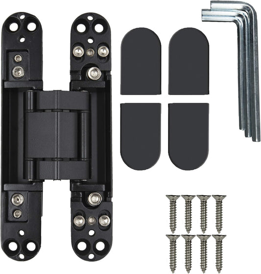 6inch Hidden Door Hinges Invisible Hinges Concealed Hinges Zinc Alloy 180 Degree Swing Hinge 3 Way Adjustable Butt Hinge 6 x 2.5 x 1 inch (Black Pack of 2)