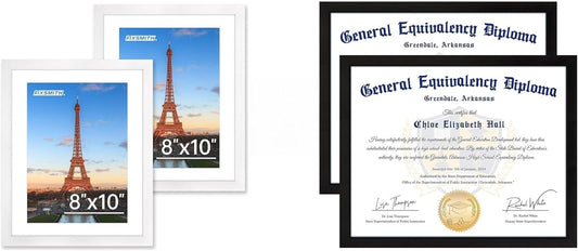White 8x10 Picture Frame&8.5x11 Diploma Frame, Black Picture Frame With Clear Plexiglass, 2 Pack Certificate for Wall Display, Document Frame, High School Diploma