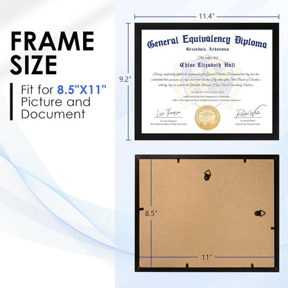 White 8x10 Picture Frame&8.5x11 Diploma Frame, Black Picture Frame With Clear Plexiglass, 2 Pack Certificate for Wall Display, Document Frame, High School Diploma
