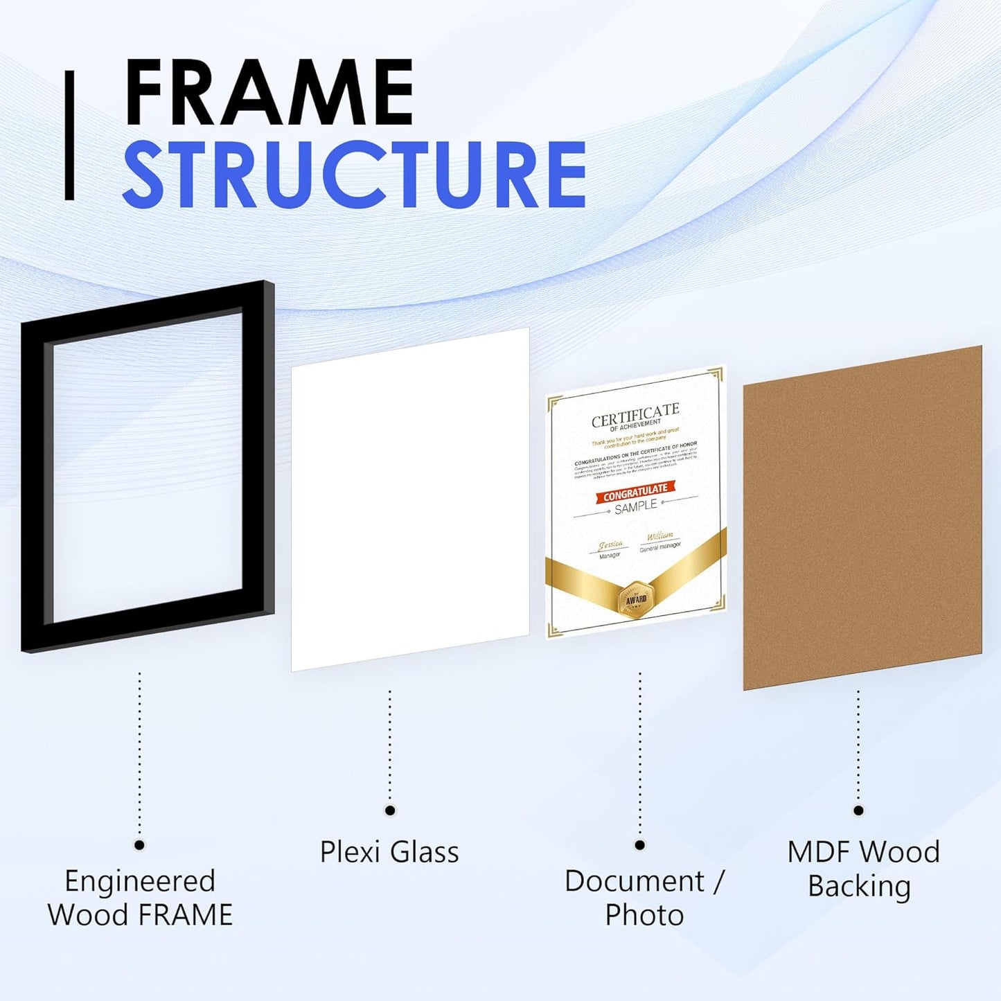 White 8x10 Picture Frame&8.5x11 Diploma Frame, Black Picture Frame With Clear Plexiglass, 2 Pack Certificate for Wall Display, Document Frame, High School Diploma