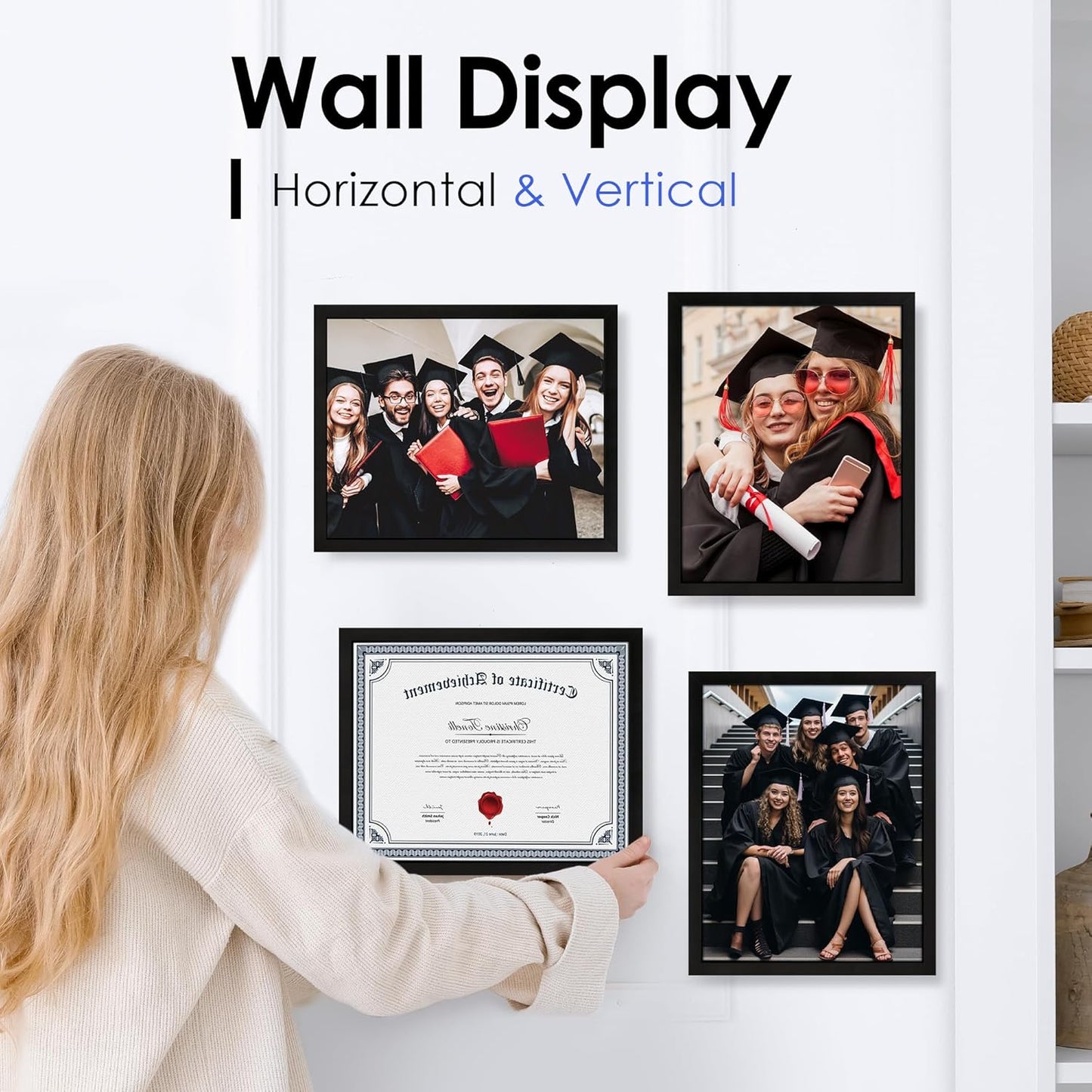 White 8x10 Picture Frame&8.5x11 Diploma Frame, Black Picture Frame With Clear Plexiglass, 2 Pack Certificate for Wall Display, Document Frame, High School Diploma