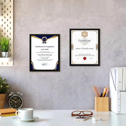White 8x10 Picture Frame&8.5x11 Diploma Frame, Black Picture Frame With Clear Plexiglass, 2 Pack Certificate for Wall Display, Document Frame, High School Diploma