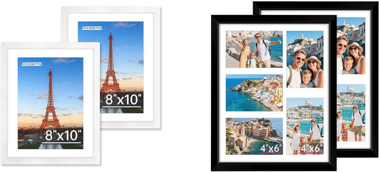 White 8x10 Picture Frame&11x14 Picture Frames Collage Wall Decor, Display 5 Pcs 4x6 Photos with Mat or 1 Pack 11x14 Poster without Mat, 4x6 Multiple Picture Frames, Family Collage Pi