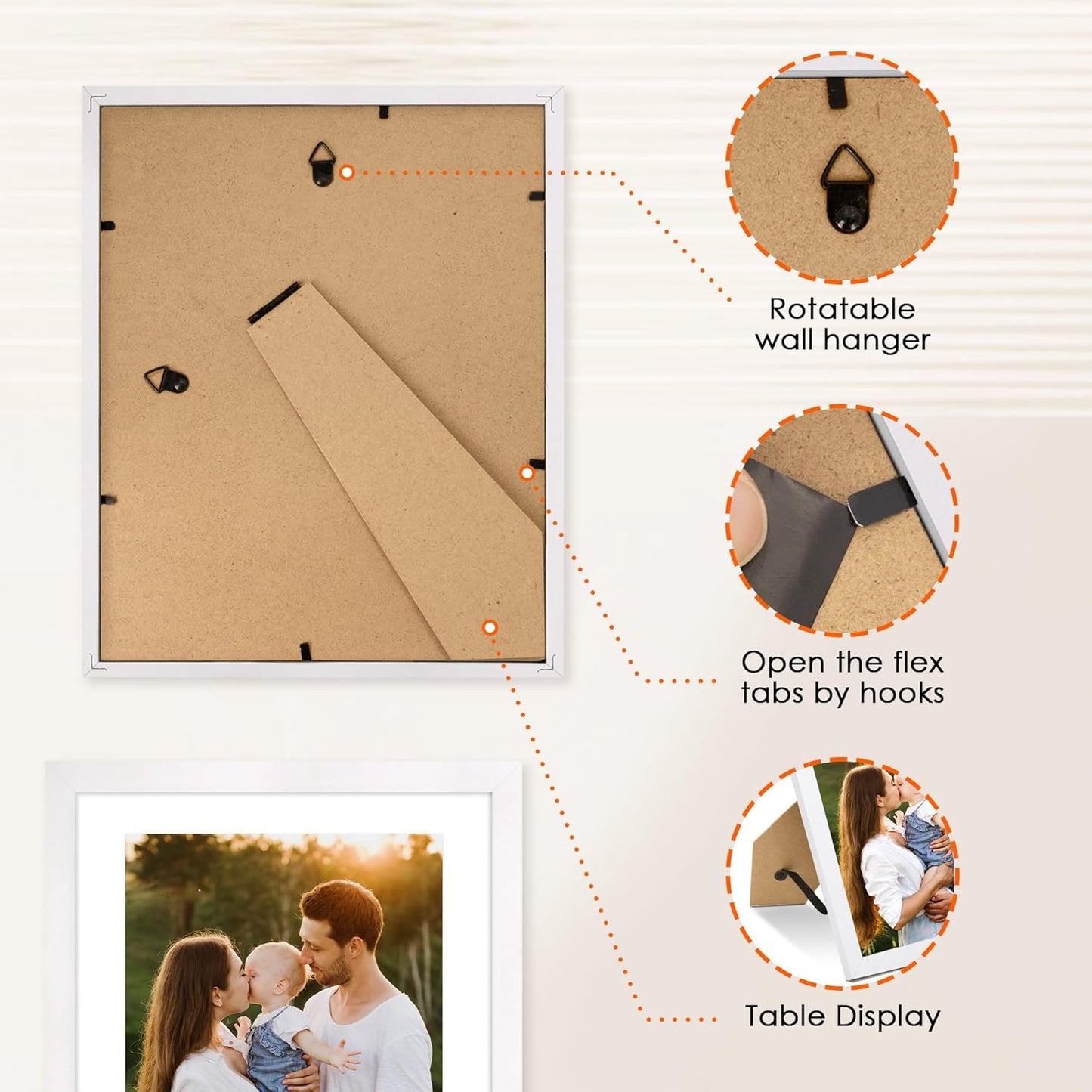 White 8x10 Picture Frame&4x6 Picture Frame Set of 4, 4x6 Photo Frames with HD Plexiglass for Wall Hanging or Tabletop Display, Black