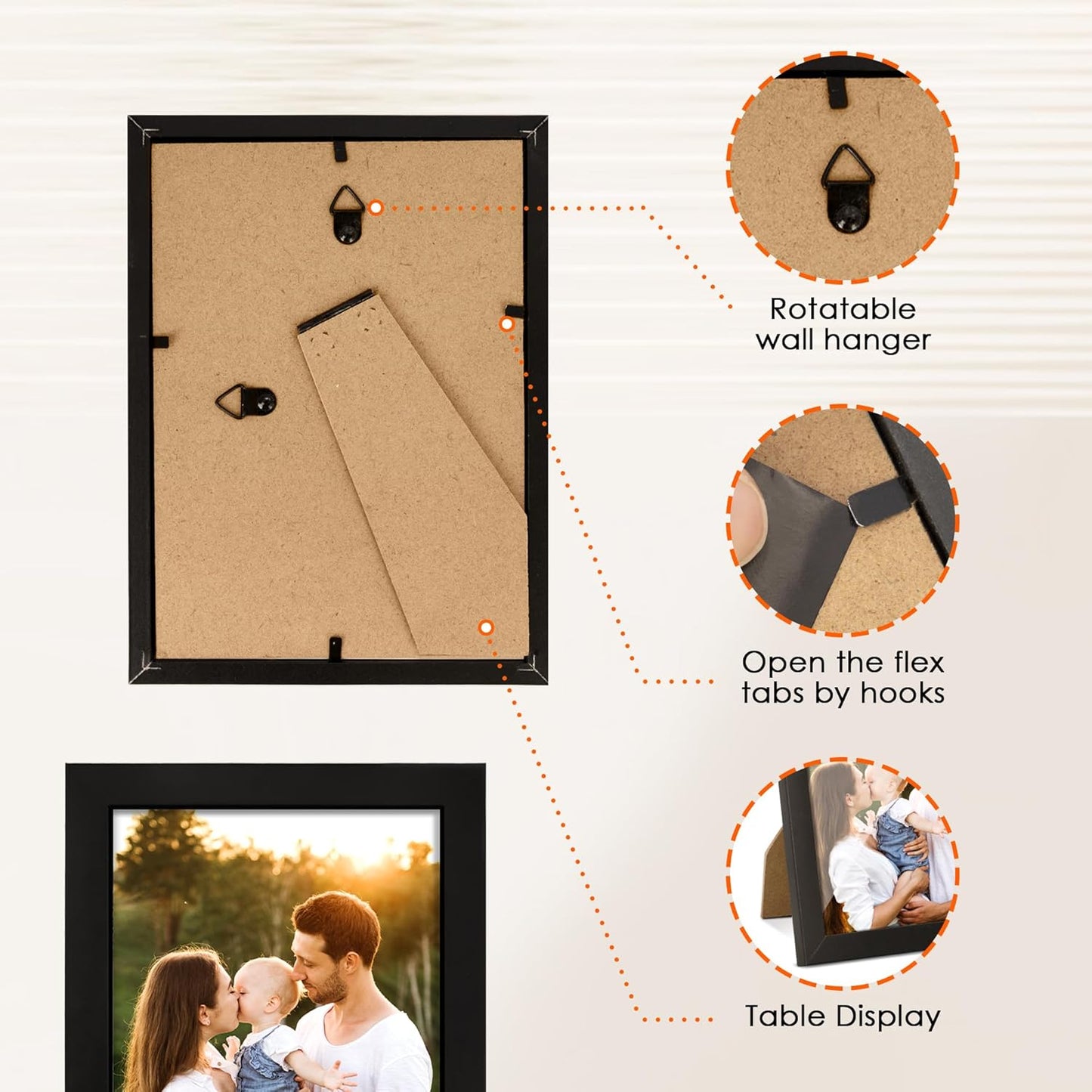 White 8x10 Picture Frame&4x6 Picture Frame Set of 4, 4x6 Photo Frames with HD Plexiglass for Wall Hanging or Tabletop Display, Black