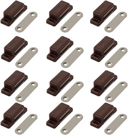 Cabinet Magnetic Latch - 12 Pack Brown Cabinet Door Magnets Catch for Closure Cupboards Drawers Kitchen Bathroom and Shutters