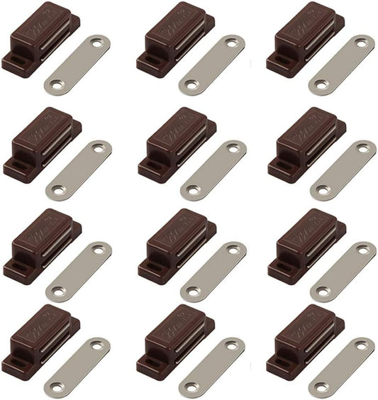 Cabinet Magnetic Latch - 12 Pack Brown Cabinet Door Magnets Catch for Closure Cupboards Drawers Kitchen Bathroom and Shutters