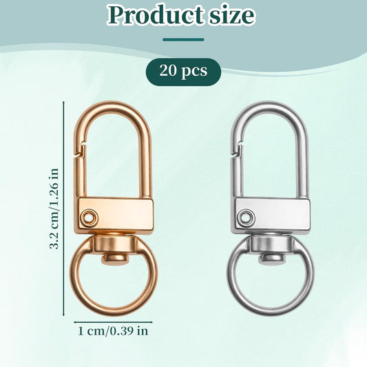 20Pcs 1.26 x 0.39 Inch Swivel Snap Key Chain Clip Hook Small Metal Lobster Claw Clasp Mini Swivel Lanyards Snap Hooks for Bag Key Chains Connector Jewelry Making DIY Crafts Hardware Silver Finish