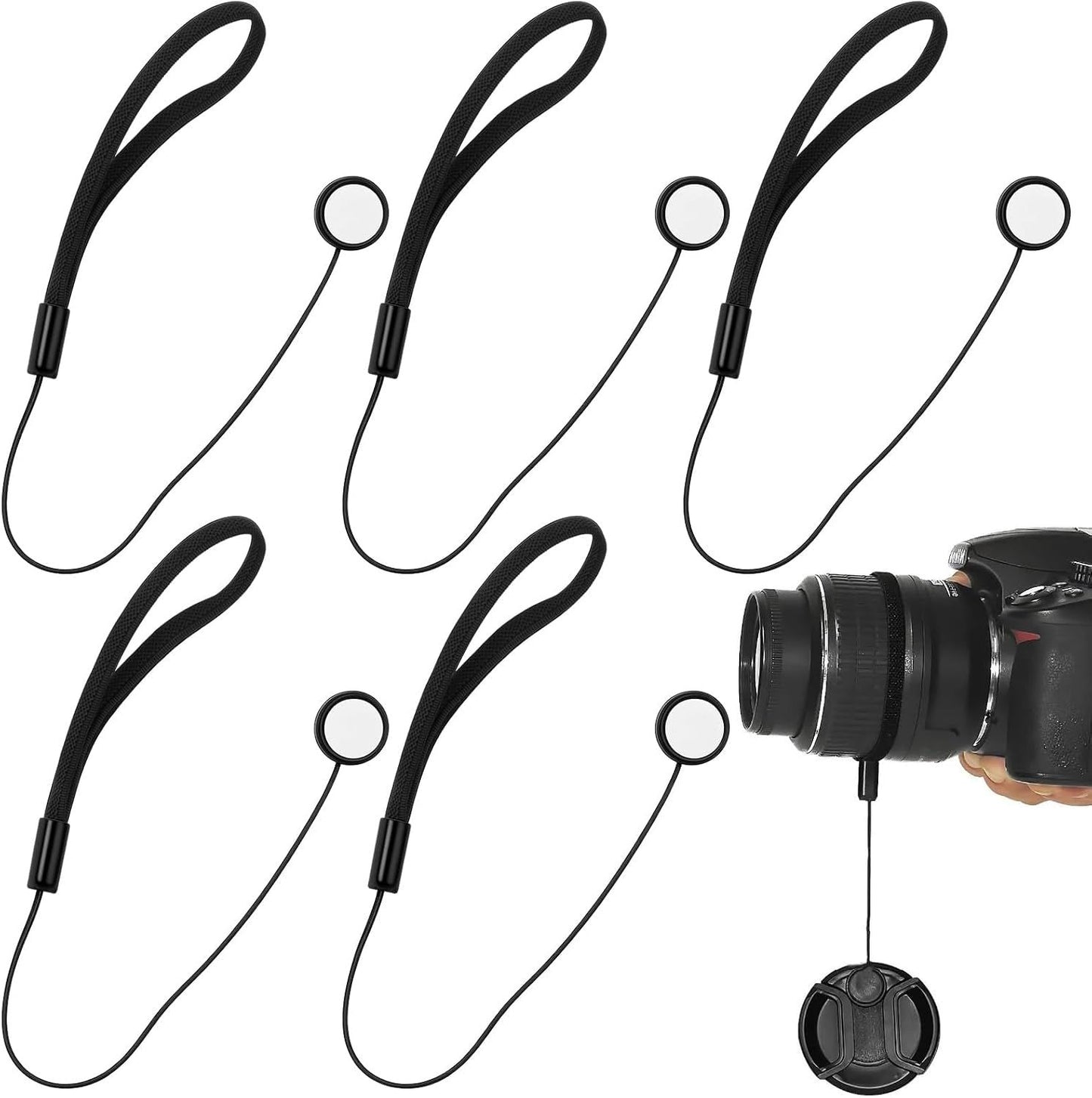 5PCS Camera Lens Cap Tether, Universal Lens Cap Leash & Keeper/Elastic String Holder Compatible with DSLR Lenses, Lens Cap Security Strap Fits All SLR Mirrorless Camera Lenses Cap