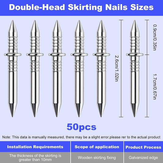 Double Headed Skirting Nails, 50PCS Invisible Seamless Baseboard Screws, Solid Wood Baseboard Double-Headed Nails, Double Sided Nails for Wood, Skirting Line Without Marks Nail for Solid Wood Trim