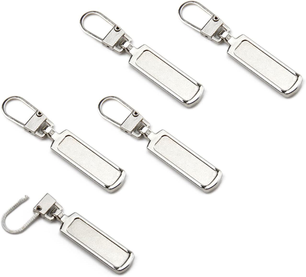 Metal Zipper Pull Replacement for Small Holes, Detachable, Repair for Jacket, Bag Boots, Purse, Coat, Pants (5 Pcs Silver)