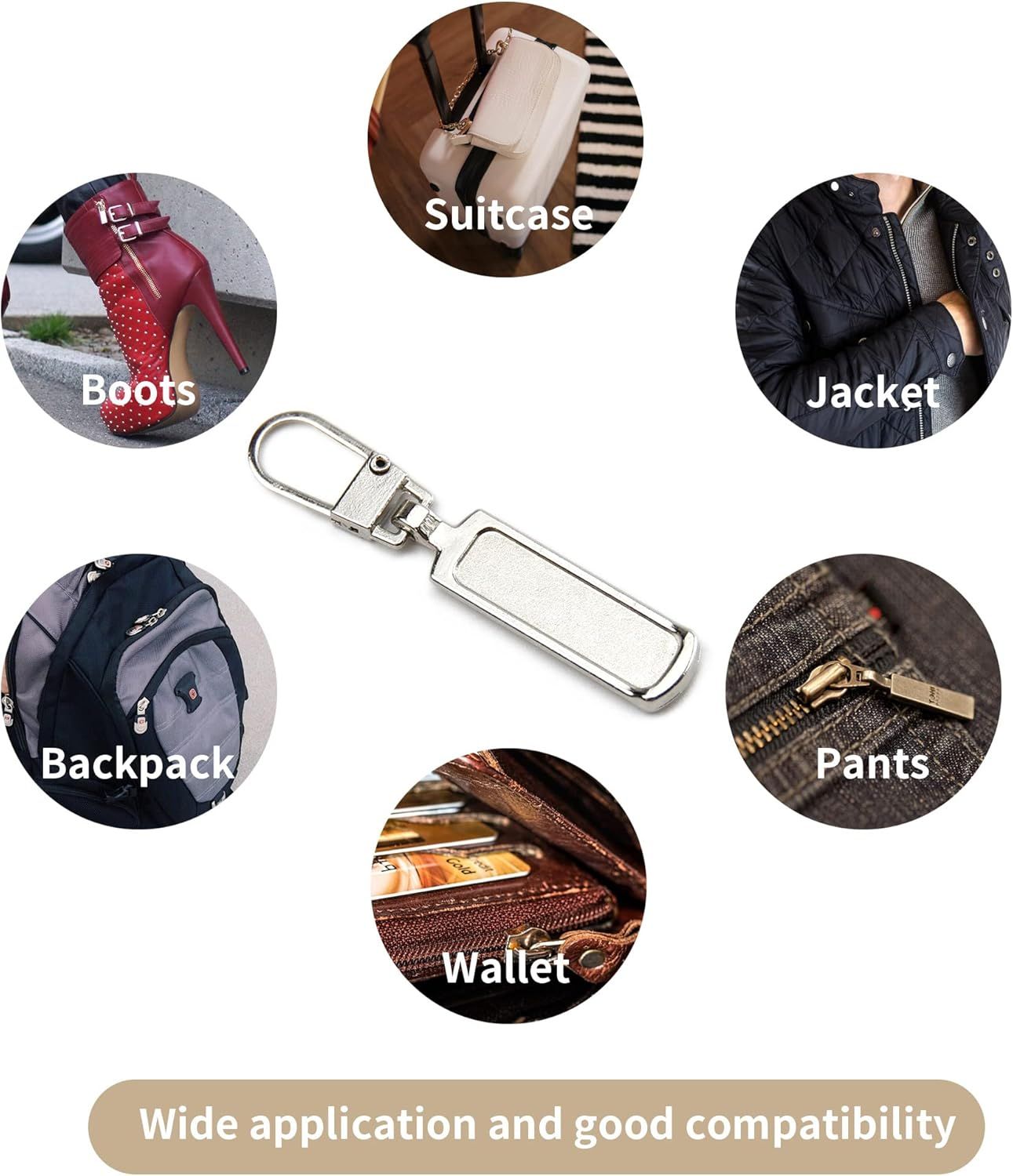 Metal Zipper Pull Replacement for Small Holes, Detachable, Repair for Jacket, Bag Boots, Purse, Coat, Pants (5 Pcs Silver)