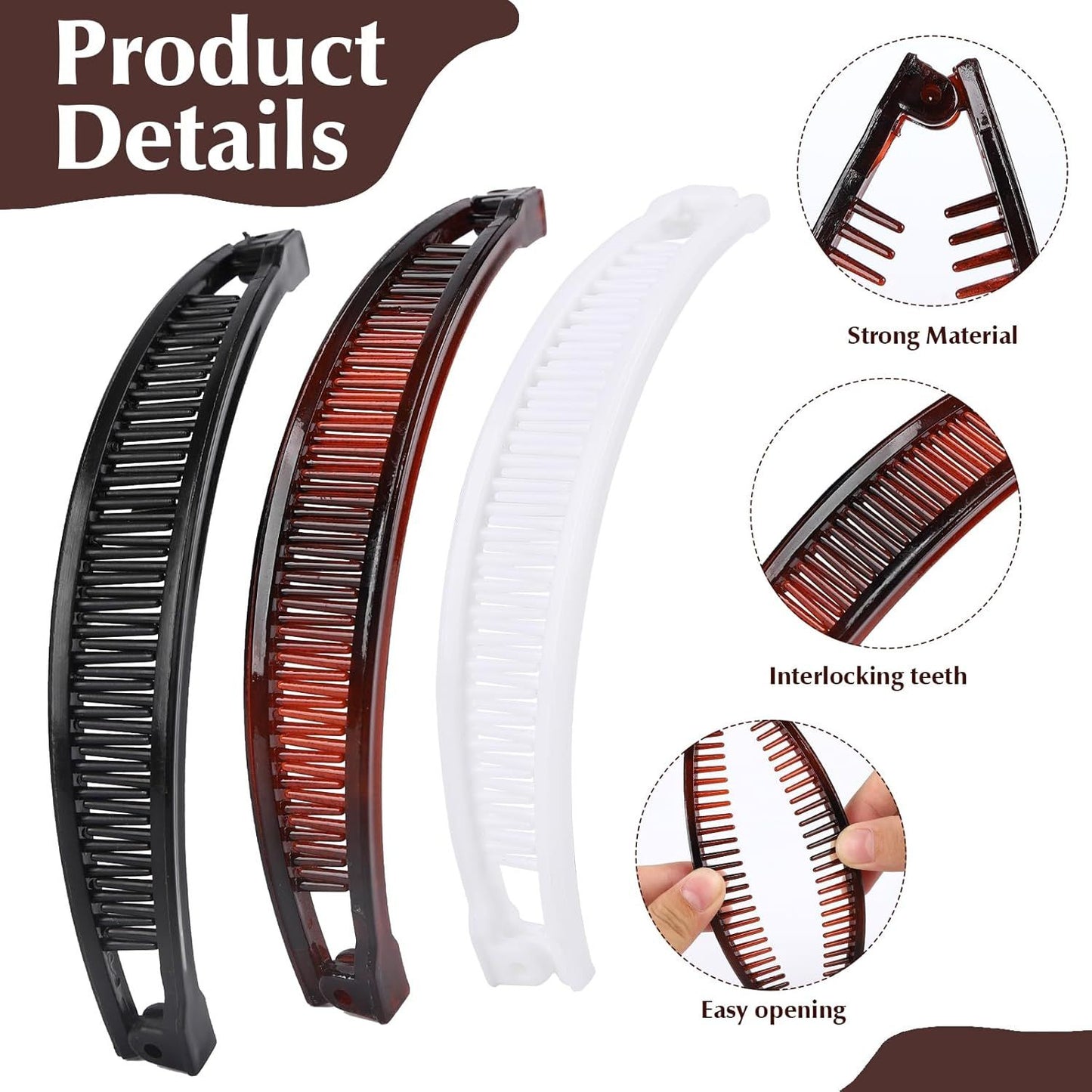 9 Pcs Banana Clips,Banana Hair Clips Ponytail Hair Holder for Long Thick and Curly Hair Women Girls(Brown,Black,White)