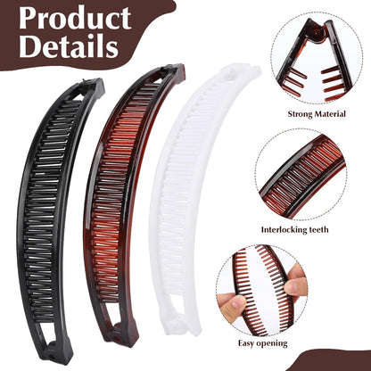 9 Pcs Banana Clips,Banana Hair Clips Ponytail Hair Holder for Long Thick and Curly Hair Women Girls(Brown,Black,White)