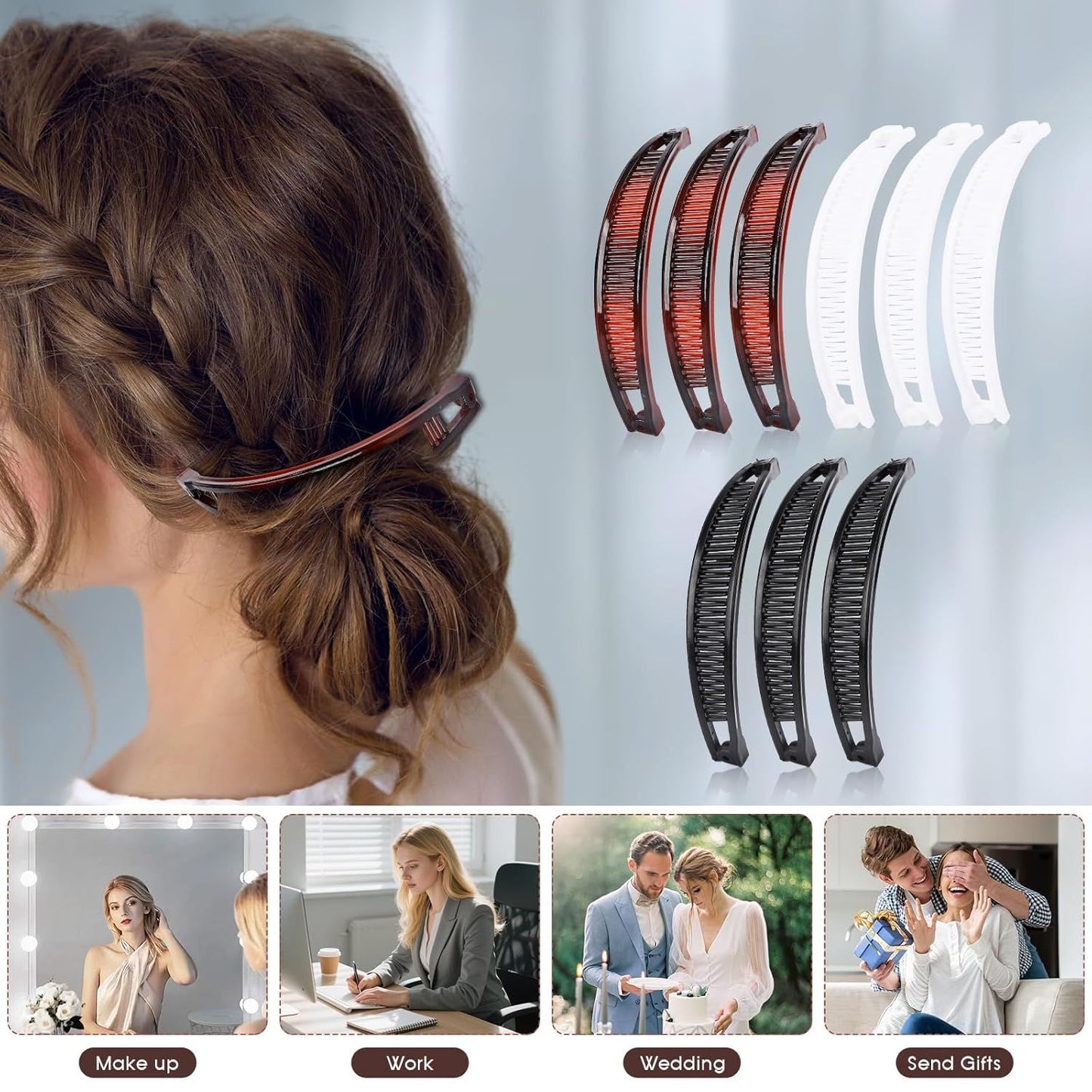 9 Pcs Banana Clips,Banana Hair Clips Ponytail Hair Holder for Long Thick and Curly Hair Women Girls(Brown,Black,White)