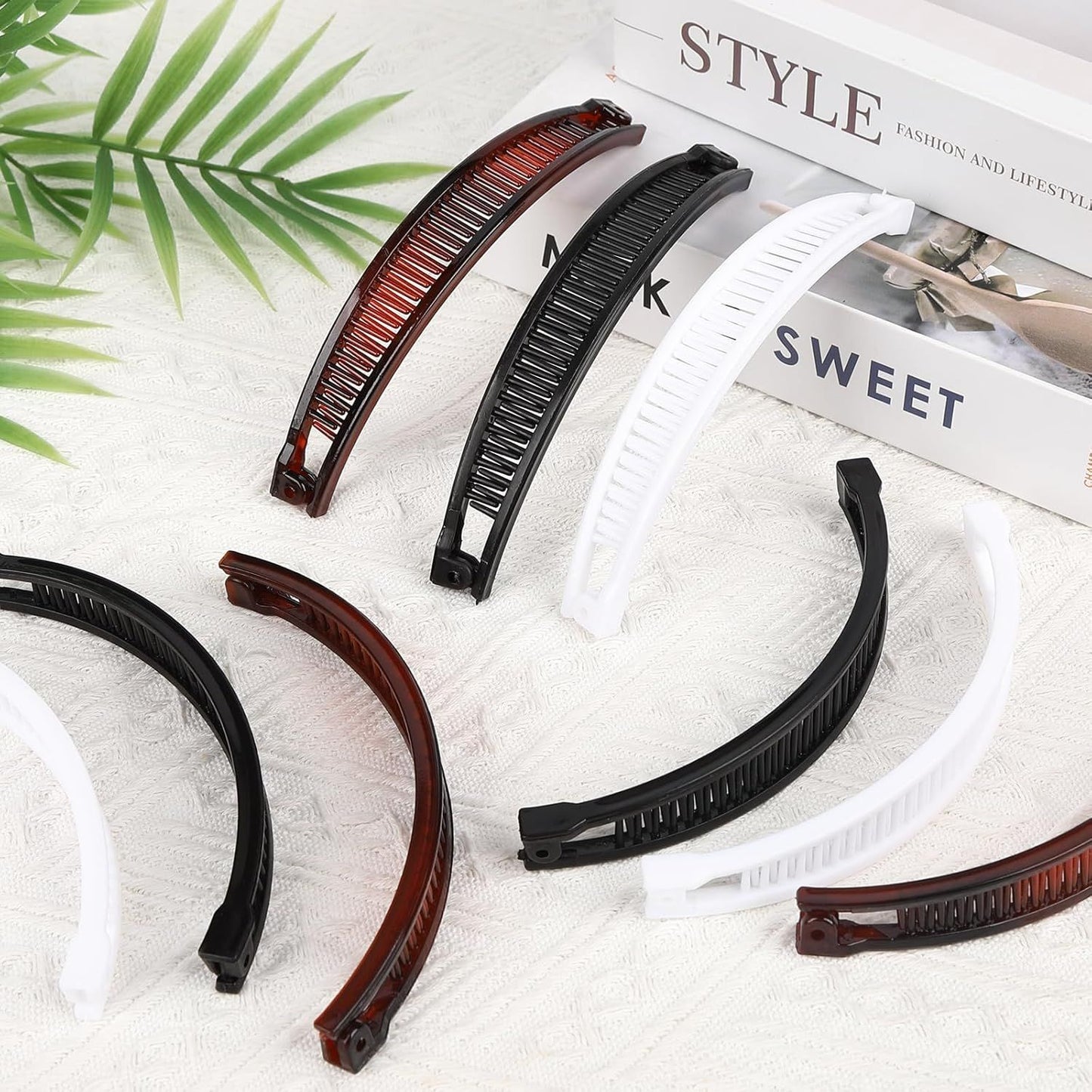9 Pcs Banana Clips,Banana Hair Clips Ponytail Hair Holder for Long Thick and Curly Hair Women Girls(Brown,Black,White)