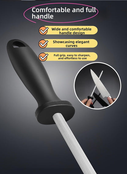 13" Professional Knife Sharpening Steel Rod - High Carbon Magnetic Honing Rod for Kitchen Chef Knives, Ergonomic Non-Slip Grip with Durable Serrations & Hanging Hole - Multi-Purpose for Home (13IN)