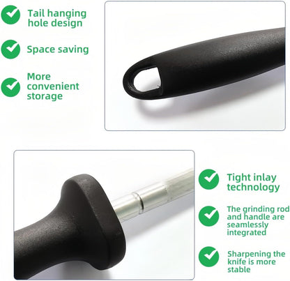 13" Professional Knife Sharpening Steel Rod - High Carbon Magnetic Honing Rod for Kitchen Chef Knives, Ergonomic Non-Slip Grip with Durable Serrations & Hanging Hole - Multi-Purpose for Home (13IN)