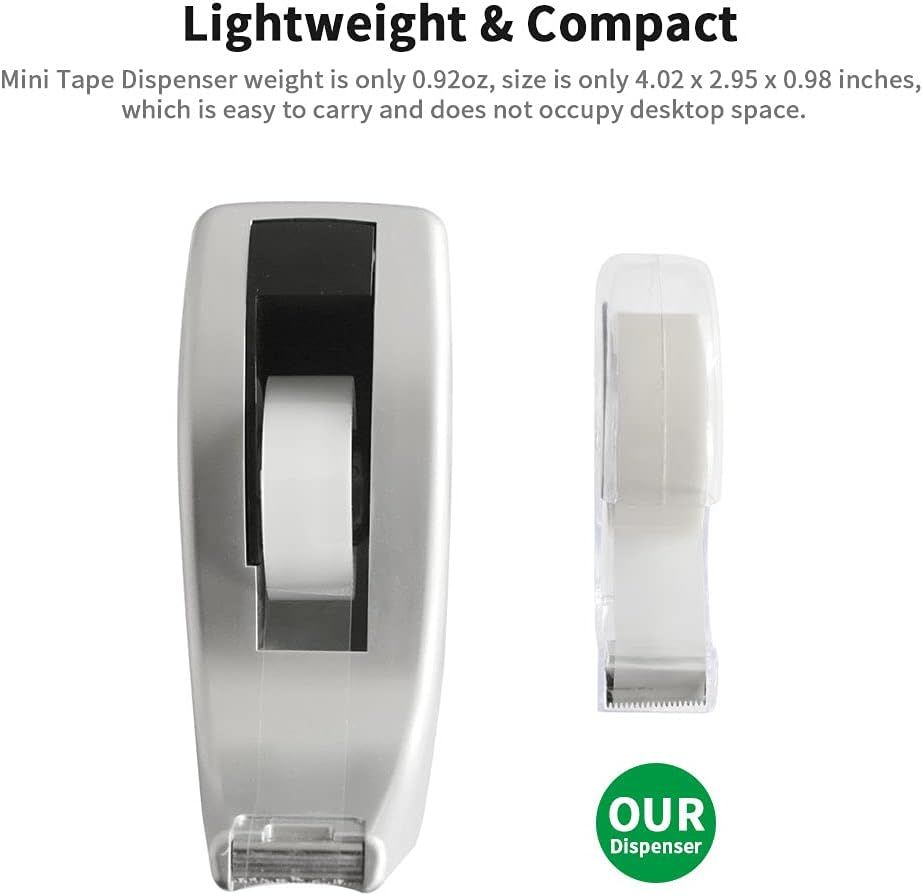 Hand Use Desktop Tape Dispenser, Transparent Plastic Lightweight and Portable Refillable Dispenser for 3/4" Tape, 1 Pack