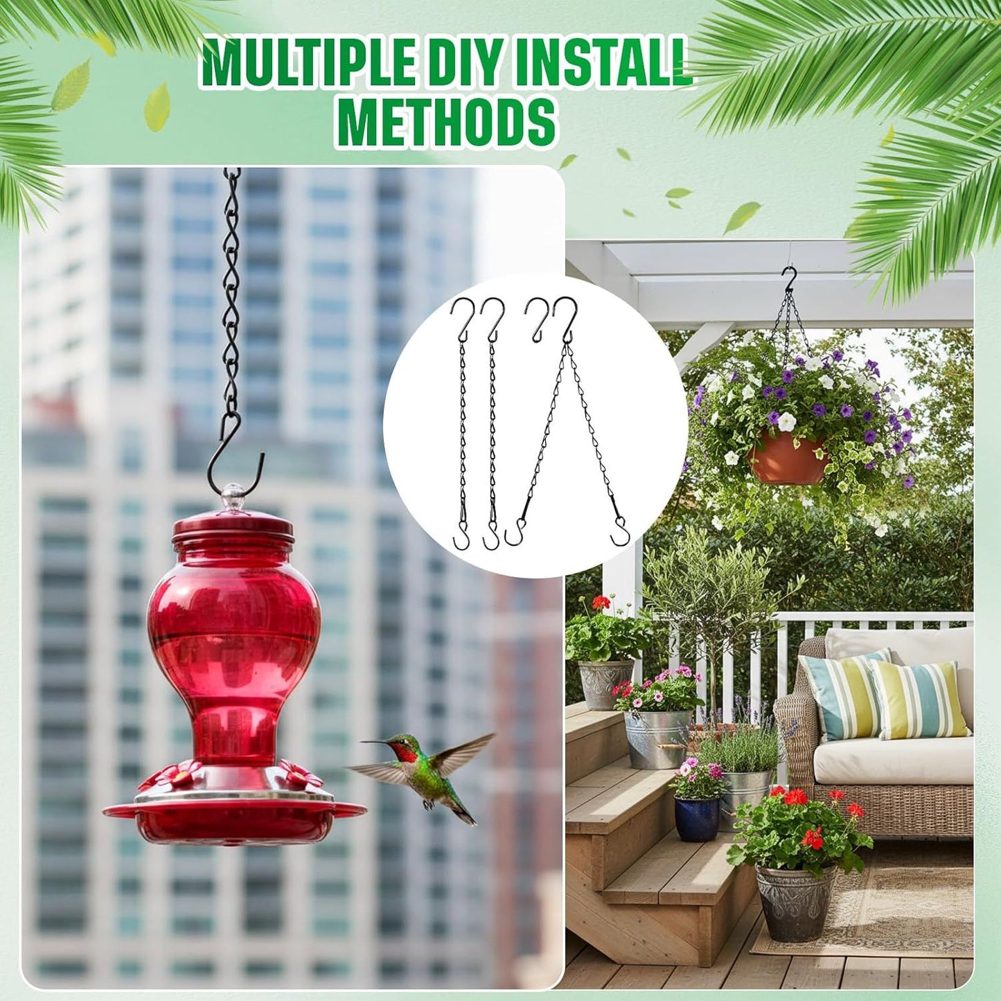 Black 4 Pack Hanging Chain for Bird Feeders, Planters, Lanterns, Wind Chimes, Decorative Ornaments and Birdbaths Basket Extender Chain Outdoor Indoor (9.5 Inch)