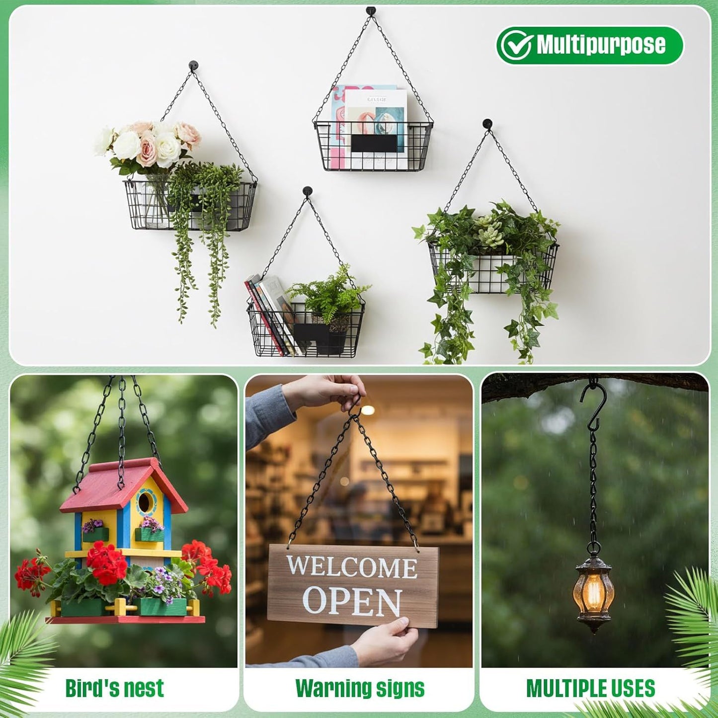Black 4 Pack Hanging Chain for Bird Feeders, Planters, Lanterns, Wind Chimes, Decorative Ornaments and Birdbaths Basket Extender Chain Outdoor Indoor (9.5 Inch)