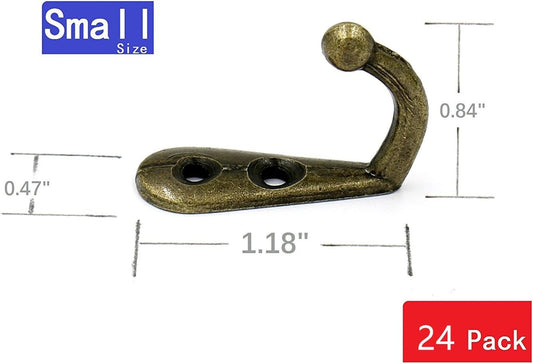 Yansanido Pack of 24 MINI Bronze Tone Vintage Style Double Hole Metal Single Hook Hangers Door Hook Hanging with 48 Screws