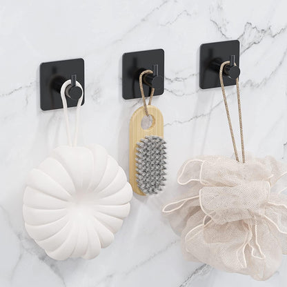 4 Pack Adhesive Hooks, Black Towel Hook for Bathrooms, Heavy Duty Stainless Steel Wall Hook, Waterproof Stick on Hook, Hooks for Hanging Robe, Key, Coat, Clothes