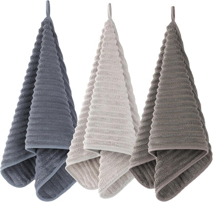 Luxury 3-Piece Quick-Dry Small Bath Towel Set – Ultra Soft Microfiber Hand Towels for Bathroom, Bar, Pool, Gym & Travel – Elegant Twill Design(14”x 29.6”)