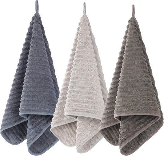 Luxury 3-Piece Quick-Dry Small Bath Towel Set – Ultra Soft Microfiber Hand Towels for Bathroom, Bar, Pool, Gym & Travel – Elegant Twill Design(14”x 29.6”)