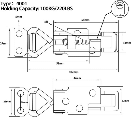 Toggle Latch Clamp 4001 with Lock Hole, 304 Stainless Steel Adjtable Heavy Duty Pull Hasp Latches For Smoker Cabinet Tool Box Case Trunk Door, 330Lbs Holding Capacity (2 Pack)