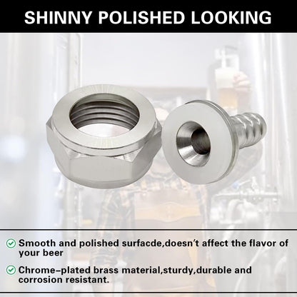 Keg Coupler Barb Connector, 5/16'' Barb x G5/8 Thread Stainless Steel 304 Beer Kegerator Sankey Couplers Hex Nut Beer Line Tailpiece Nipple Fitting with Sealing Gasket Washer(2 Pack)