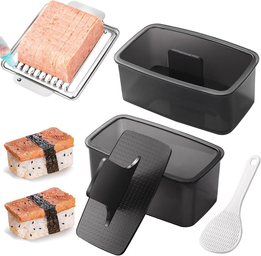 Mubi Press Mold Kit, 2 Pack Clear Mubi Maker with Stainless Steel 304 Luncheon Meat Slicer for SPAM