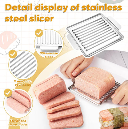 Mubi Press Mold Kit, 2 Pack Clear Mubi Maker with Stainless Steel 304 Luncheon Meat Slicer for SPAM
