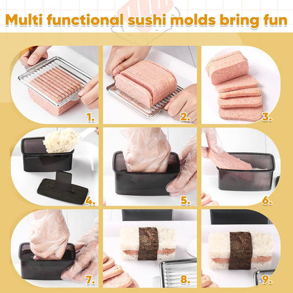 Mubi Press Mold Kit, 2 Pack Clear Mubi Maker with Stainless Steel 304 Luncheon Meat Slicer for SPAM